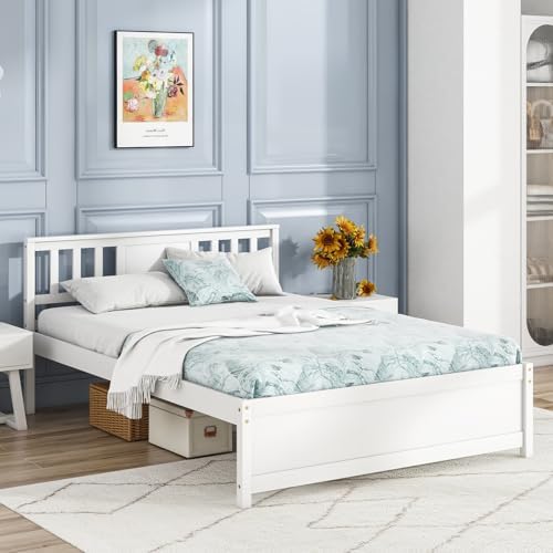 giantex full size solid wood platform bed frame, side view