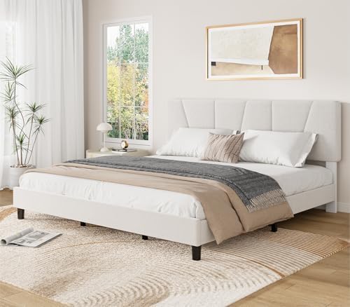 king size upholstered platform bed frame with adjustable on a desk or shelf