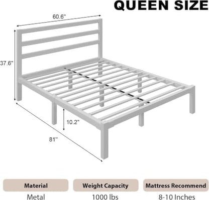 queen metal platform bed frame with headboard, stable shown in use