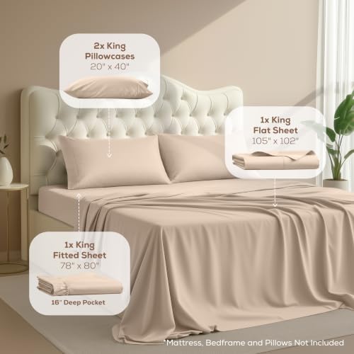 king sheets set, 4 pieces 16" deep pocket shown in use