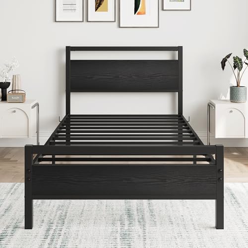 hojinlinero black twin bed frame with wood headboard,single, package contents