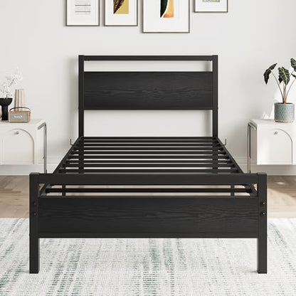 hojinlinero black twin bed frame with wood headboard,single, package contents