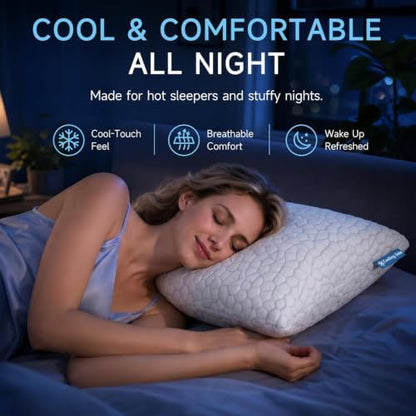 qutool cooling pillow for sleeping, certipur-us shredded memory, close-up detail