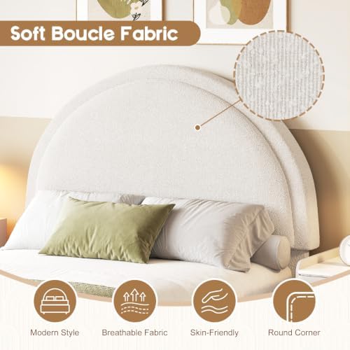 revominca twin size bed frame, boucle upholstered platform, close-up detail