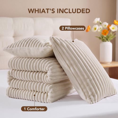 hyleory fluffy queen comforter set 3 pieces showing dimensions