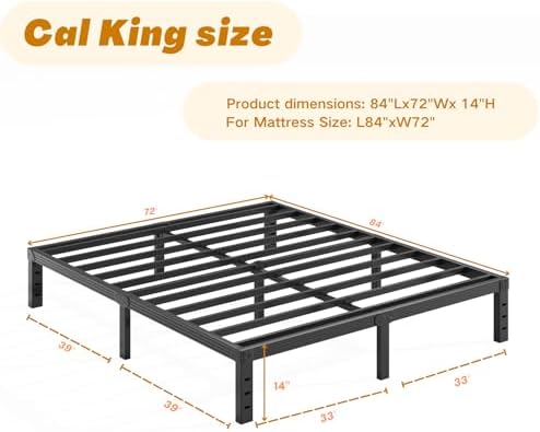 14 inch metal cal king bed frame with, close-up detail