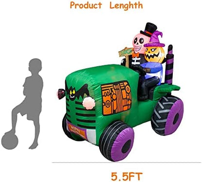 5.5Ft Long Halloween Inflatable Ghost Tractor Decoration with LED Lights
