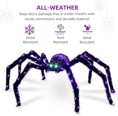 Halloween Decorations Outside Giant Spider - HOYECHI Outdoor Halloween Decor Lighted Spider 4.2FT, Light Up Spider with 90 LED Lights, Ground Stakes, for Front Yard Porch Gardens Lawns Party