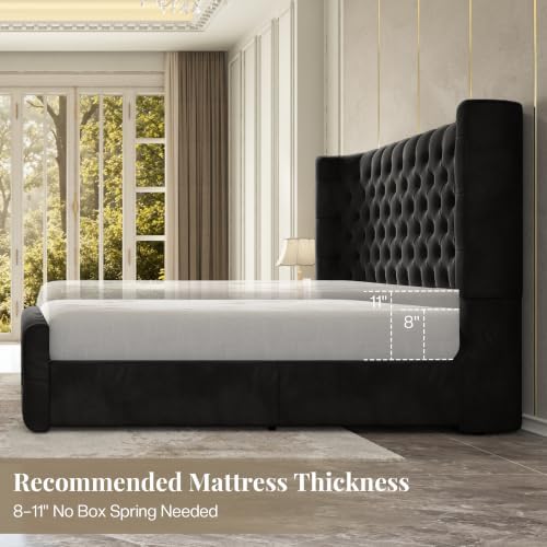 jocisland king size bed frame upholstered sleigh headboard&footboard,black on a desk or shelf