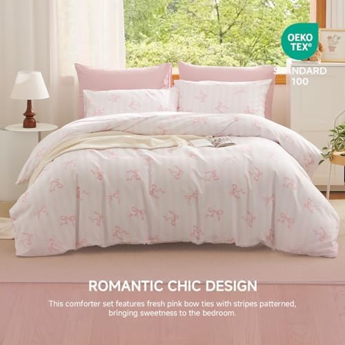 pink comforter set full size 3 pieces,pink bows shown in use