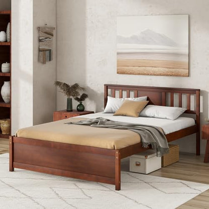 giantex full size solid wood platform bed frame, side view