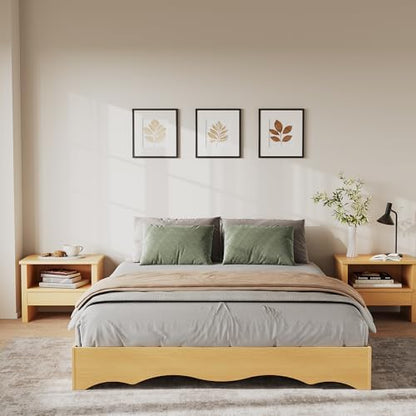garvee full wood platform bed frame, wave edge, side view