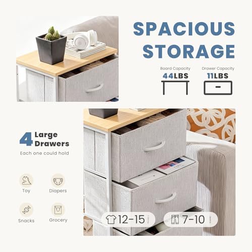 dumos nightstand with 4 drawers bedside table with, side view