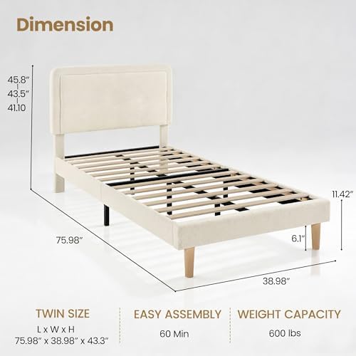 twin size cloud bed frame with adjustable headboard shown in use