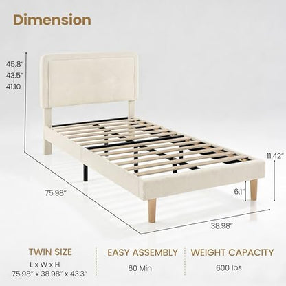 twin size cloud bed frame with adjustable headboard shown in use