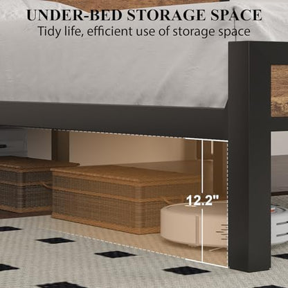 queen size bed frame with storage headboard and, front angle view