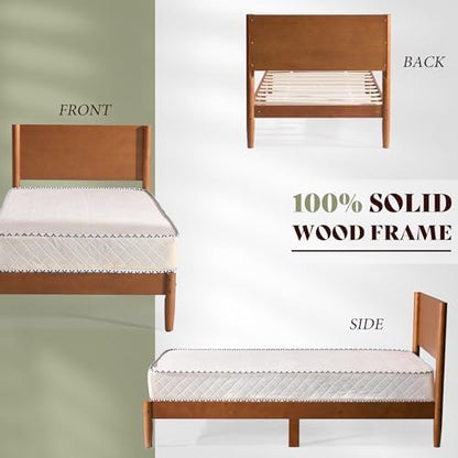 amerlife solid wood twin bed frame, mid century on a desk or shelf