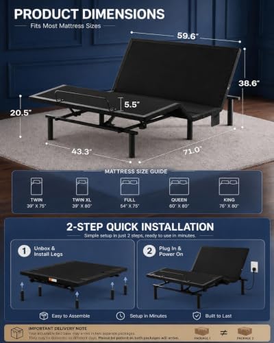 marsail adjustable bed frame queen with mattress & shown in use