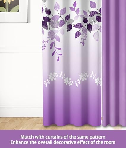 queen size purple bedspread set with curtains on a desk or shelf