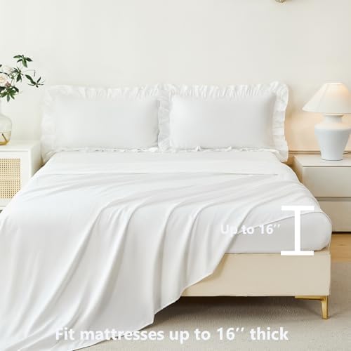 ANGIYUIN White Full Ruffle Comforter Set 5Pcs Bed in A Bag with Sheets