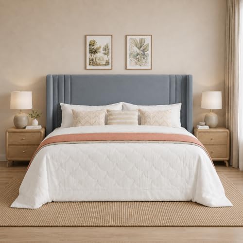 sha cerlin king velvet upholstered bed frame, wingback, close-up detail