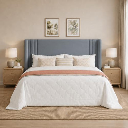 sha cerlin king velvet upholstered bed frame, wingback, close-up detail