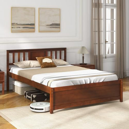 giantex full size solid wood platform bed frame, close-up detail