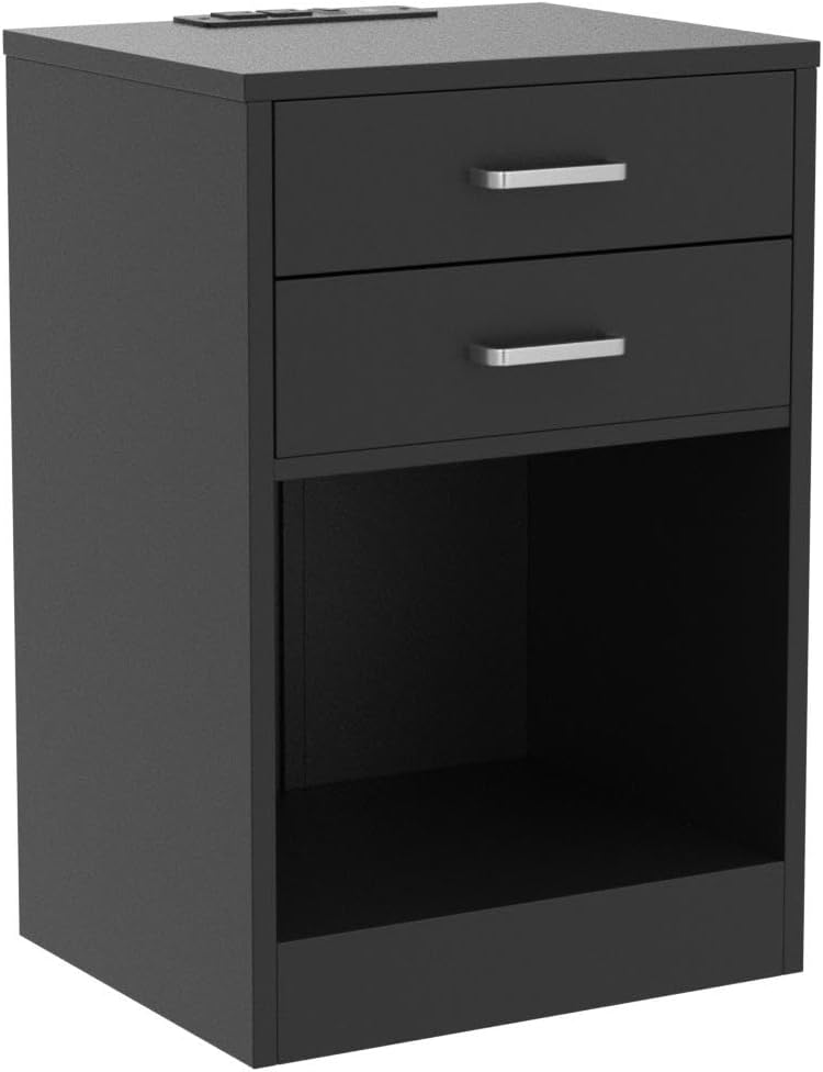 adorneve black nightstand set of 2,led bedside table, side view