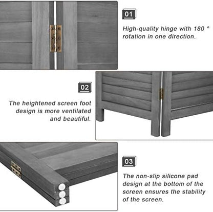 3 panel wood room divider 5.7 ft tall, side view