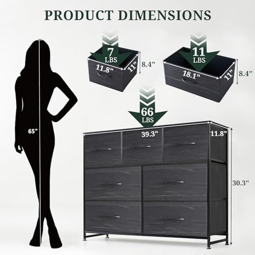 7-drawer dresser for bedroom, anti-tip wide storage organizer, close-up detail