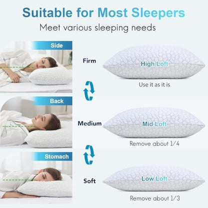 qutool cooling pillow for sleeping, certipur-us shredded memory showing dimensions