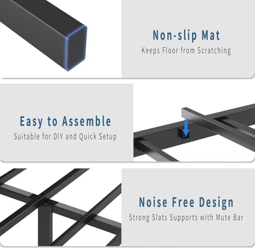 dynjest full size black heavy duty bed frame, front angle view