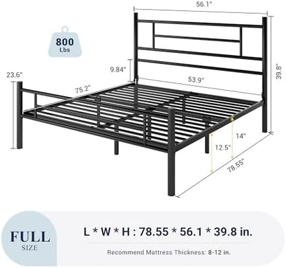 allewie full size metal bed frame with headboard shown in use