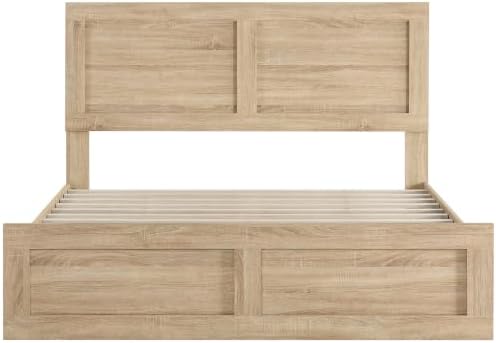 kislot wood bed frame with headboard and footboard, front angle view