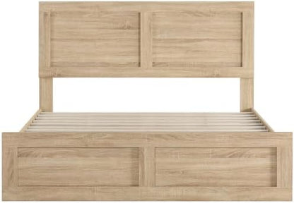 kislot wood bed frame with headboard and footboard, front angle view