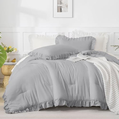 andency silver gray ruffle comforter twin size, 2 on a desk or shelf