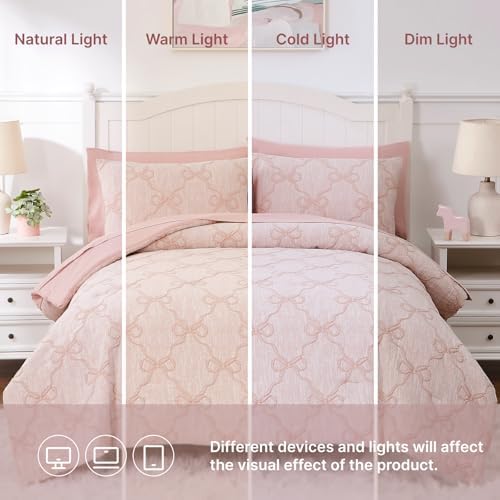 Twin Comforter Set with Sheets for Girls-5 Pieces Bow Twin Bedding Sets