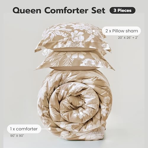 joiedomi floral queen comforter set beige bedding set, view 9