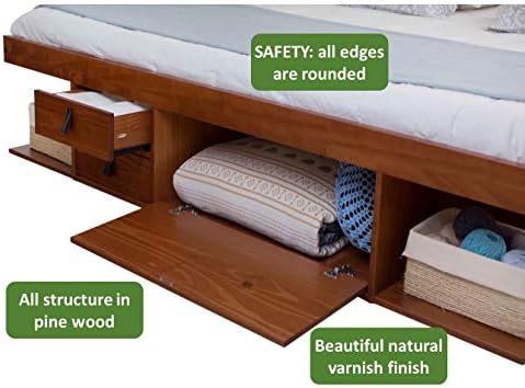 memomad Bali Storage Platform Bed Frame, Queen Size, Caramel Brown
