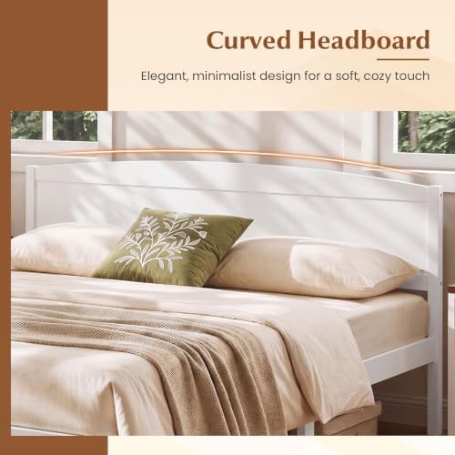 giantex king size wooden bed frame with curved, side view