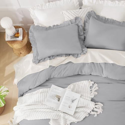 andency silver gray ruffle comforter twin size, 2, close-up detail