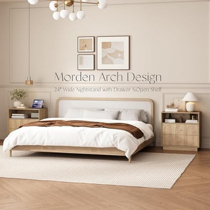 arched design nightstand with charging station, 2 drawers on a desk or shelf