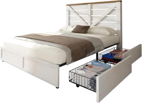amerlife queen size farmhouse bed frame with 4, side view