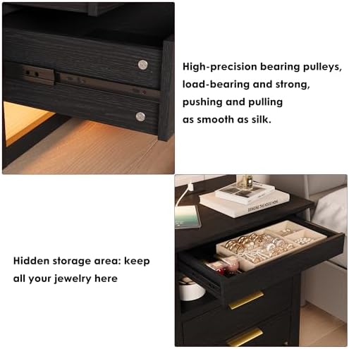 rresyet 3 drawer nightstand with charging station & showing dimensions