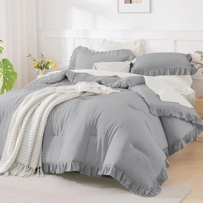 andency silver gray ruffle comforter twin size, 2, side view