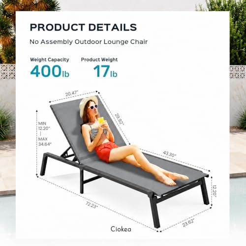 ciokea aluminum chaise lounge ourdoor - foldable & shown in use