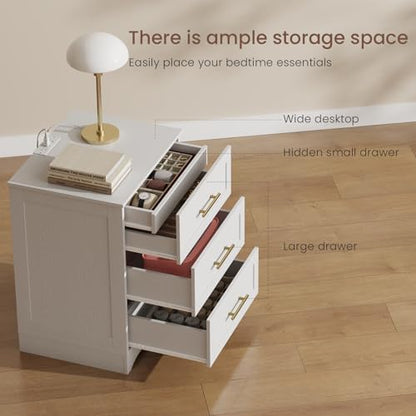 modern nightstands set of 2 with charging station showing dimensions