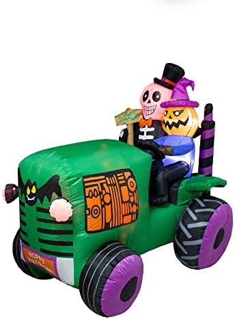 5.5Ft Long Halloween Inflatable Ghost Tractor Decoration with LED Lights