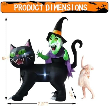 LANGXUN 8ft Witch Riding Black Cat Halloween Inflatable