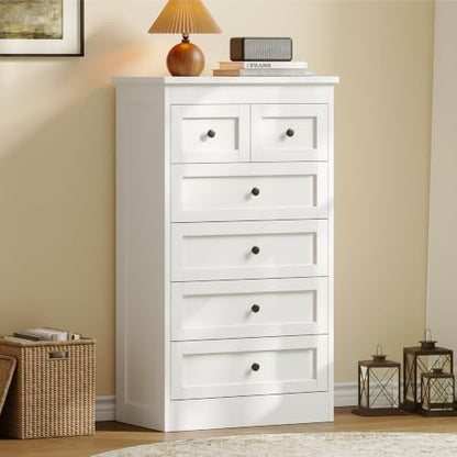 wanan tall 6 drawer dresser for bedroom, white showing dimensions